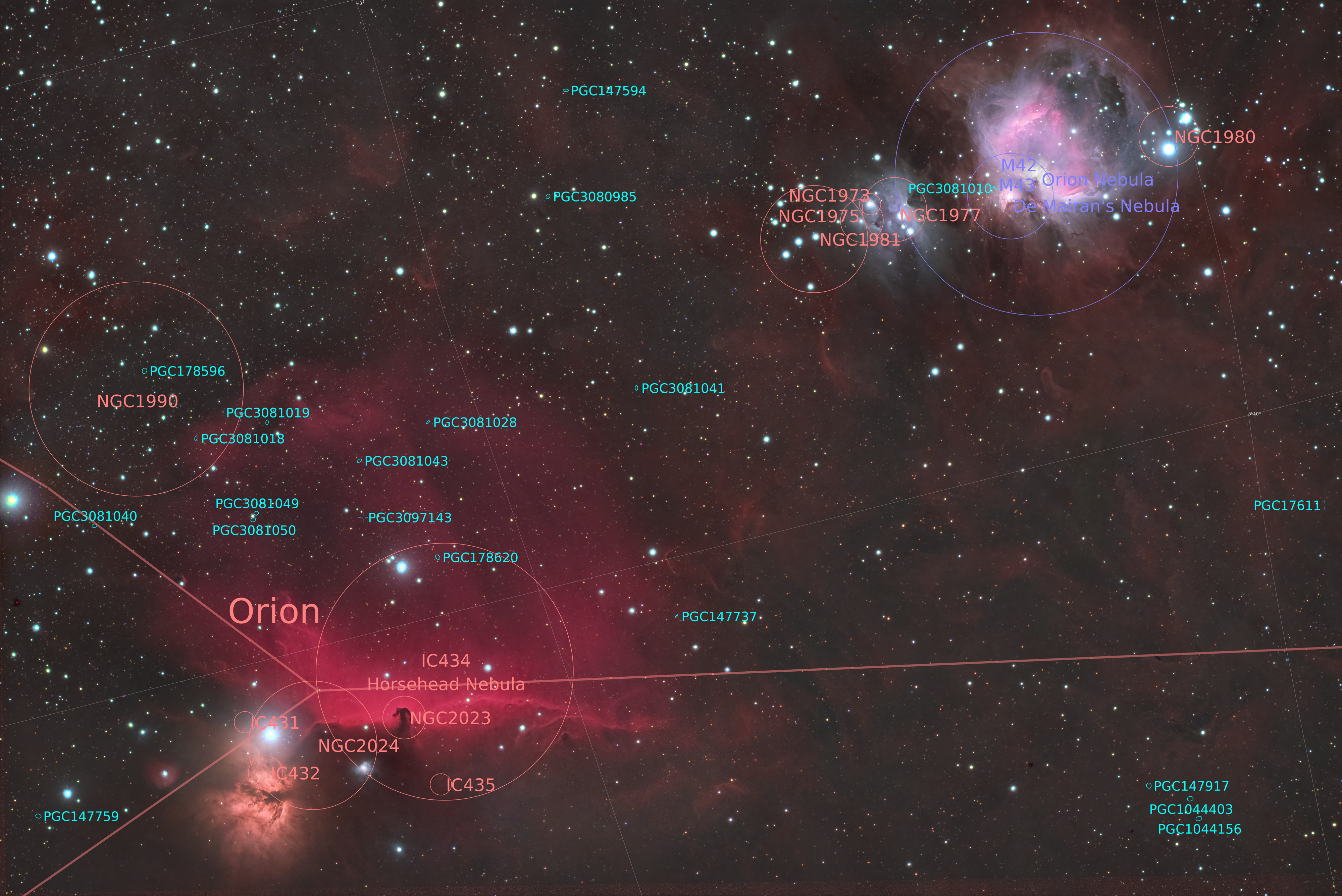 Widefield IC434,M42,NGC1977